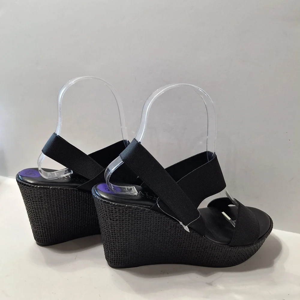 Italian Shoemakers Black Elastic Strap Wedge Sandals